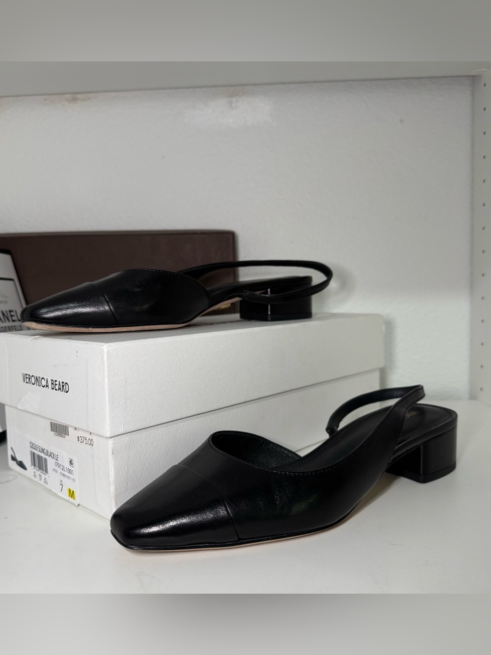 Veronica Beard Black Leather Slingback Mules
